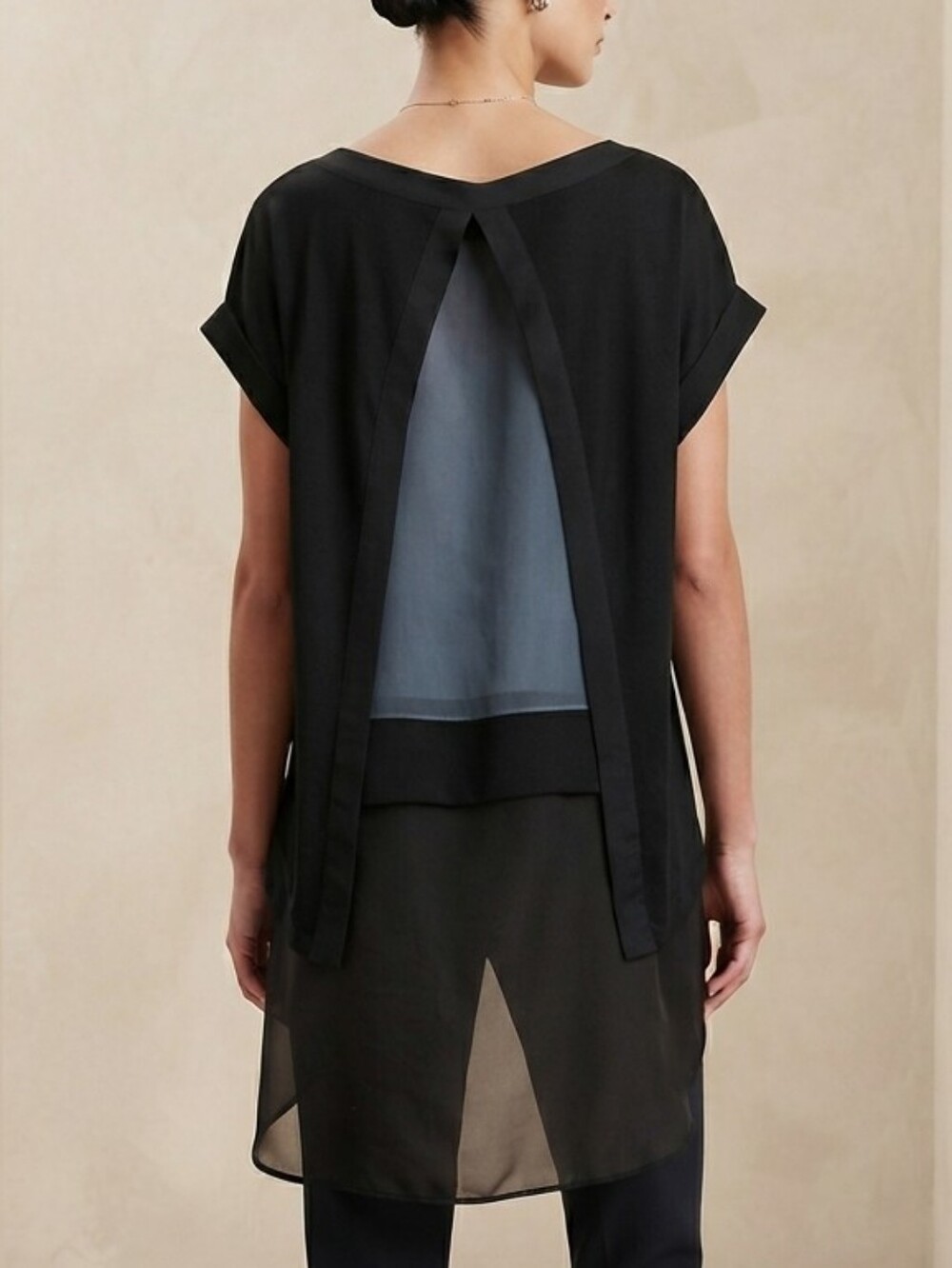 Banana Republic black open back blouse with sheer panels - Size M
